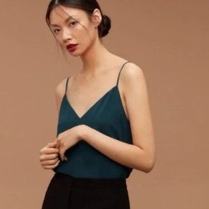 Aritzia Babaton Everly Camisole Lined Tank Dark Green (Size Large)